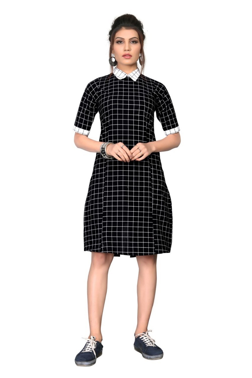 Stylish Short Checks Kurti (Onepiece) Length: 41-42 Inch Inch (In)