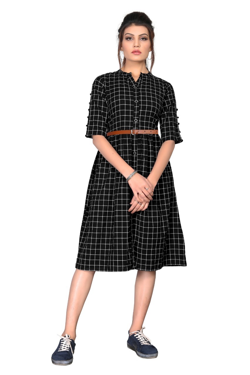 Stylish Short Checks Kurti (Onepiece) Length: 41-42 Inch Inch (In)