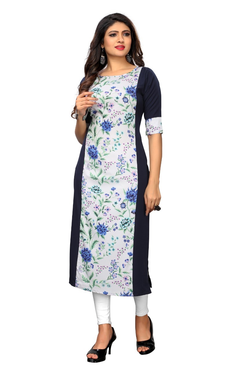 Exclusive Party Wear Fancy Cotton Kurtis - Soft American Crepe, Full Stitched, Sizes M(38), L(40), Xl(42), Xxl(44), 3xl(46), Half Sleeve, Boat Neck, Length 46-47 Inch