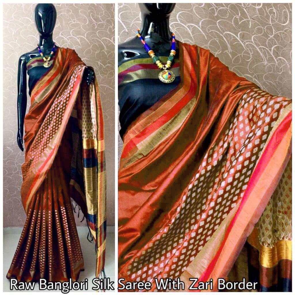 Spring Raw Banglori Silk Saree With Zari Border