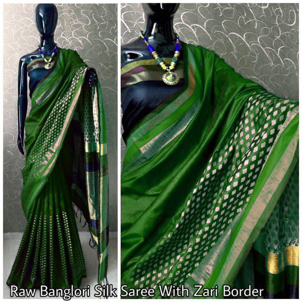 Spring Raw Banglori Silk Saree With Zari Border