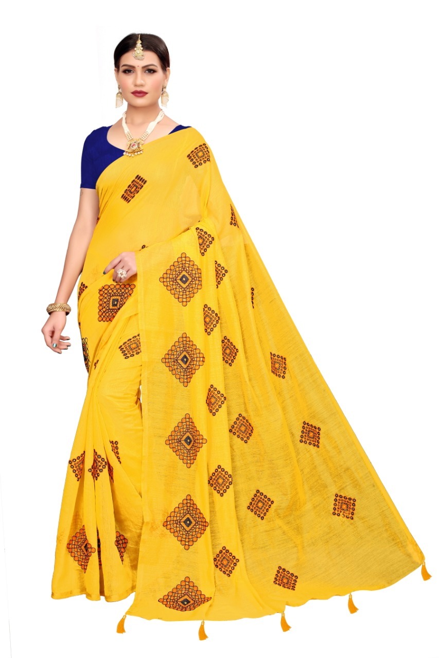 New Designer Chanderi Saree - Chanderi Fabric, Length 5.5 Mtr, Blouse Length 0.8 Mtr | Printed Pattern, Suitable For Rainy, Spring, Summer, Winter Seasons