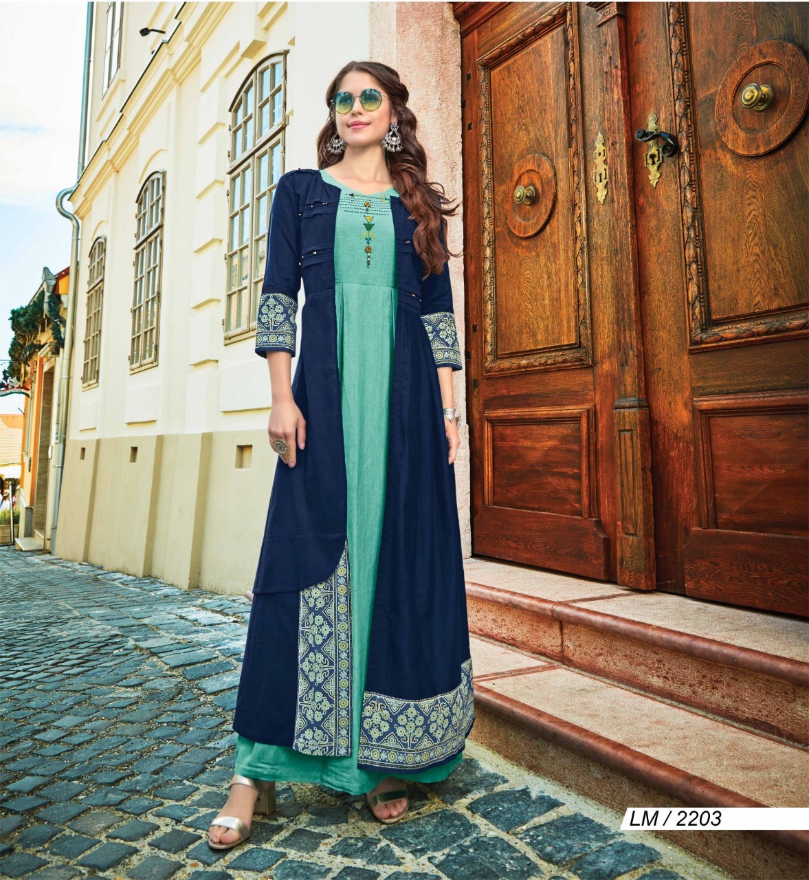Dry Cleaning Hand Work Rayon Long Kuries With Ruby Silk Shrug