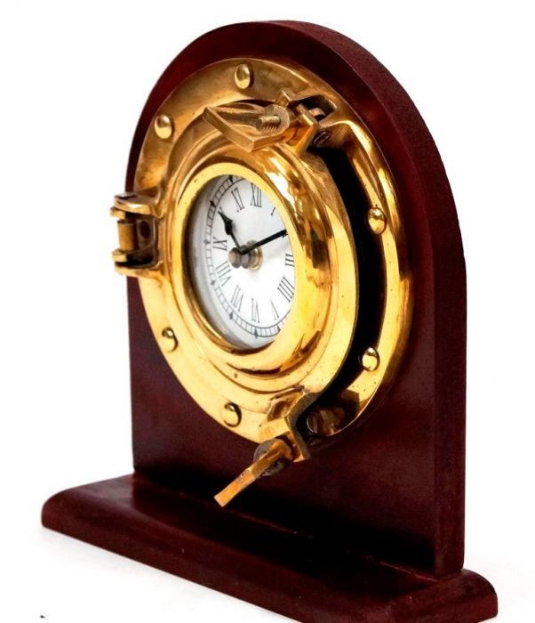 Brass Porthole Desk Clock 8.5 Inch