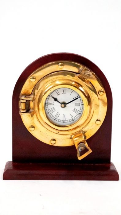 Brass Porthole Desk Clock 8.5 Inch