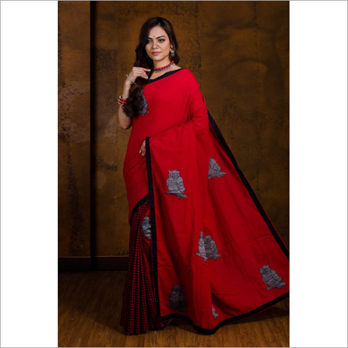 बाटिक उल्लू मुद्रित साड़ी