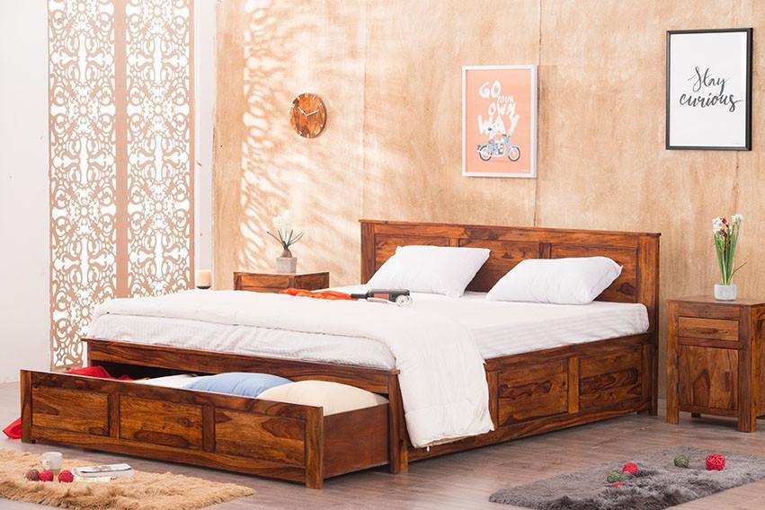 Handmade Solid Wood Bed With Front Open Storage