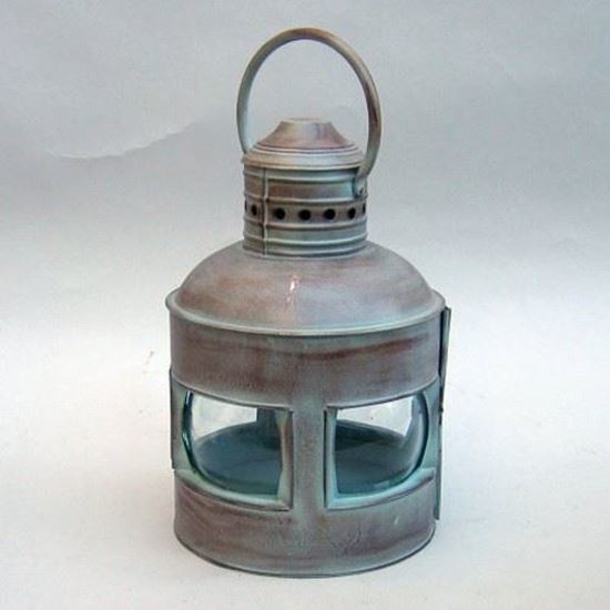 Antique Iron Lantern - Round Shape, Four-sided Design | Artisan Crafted With Grey Galvanized Finish And Brass Detailing