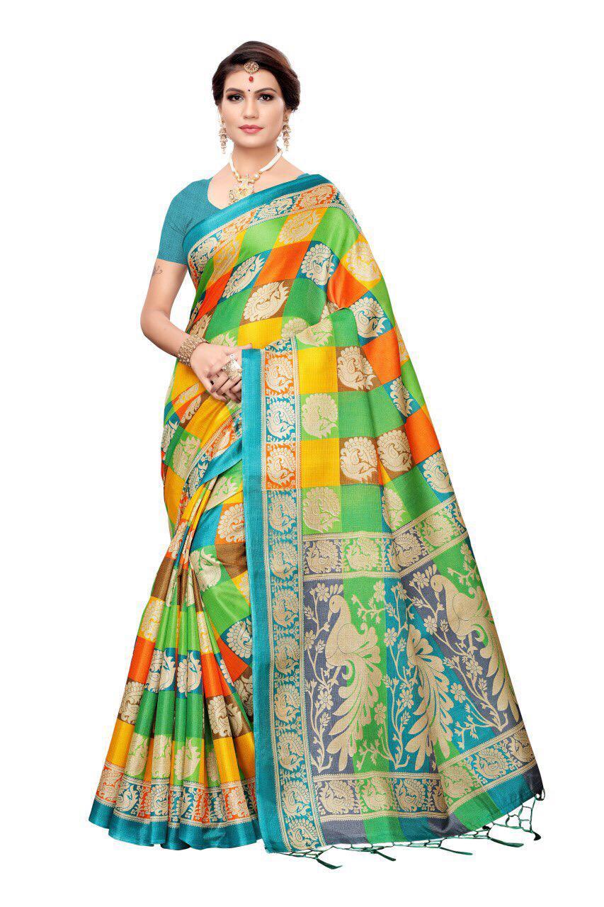 Kalamkari Silk Saree With Jhalar - Khadi Silk, 5.5 Mtr Length, 0.8 Mtr Blouse | Printed Pattern, Suitable For All Seasons, Unique Design