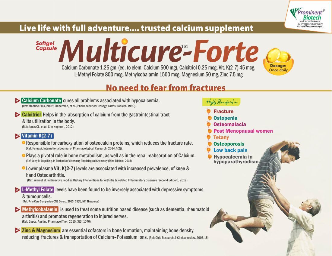 Calcium Carbonate 1.25 Gm Eq. To Elem. Cal. 500 Mg, Calcitriol 0.25 Mcg, Vitamin K(2-7) 45 Mcg, L-methylfolate 800 Mcg, Methylcobalamin 1500 Mcg, Magnesium 50 Mg, Zinc 7.5 Mg Health Supplements