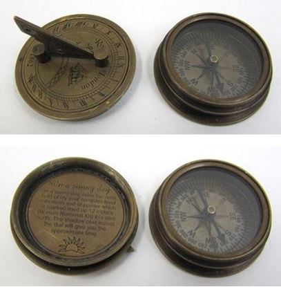 Solid Brass Compass Set With Wooden Box - Small Round Multi Color, Nautical Theme | Hand Built Design, Outdoor Use