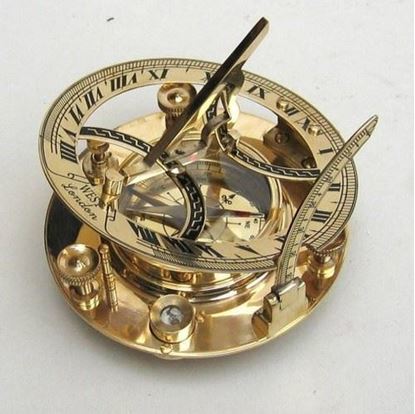 Folding Brass Sun Dial Compass With Wooden Case