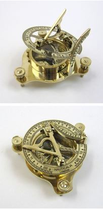 Folding Brass Sun Dial Compass With Wooden Case