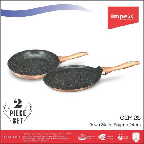 IMPEX Nonstick Pan Set - 2 Piece, 3.5 MM Thick Aluminium | Anti-Skid Glass Lid, Eco-Friendly Granite Coating, Induction Base, Stay Cool Handle