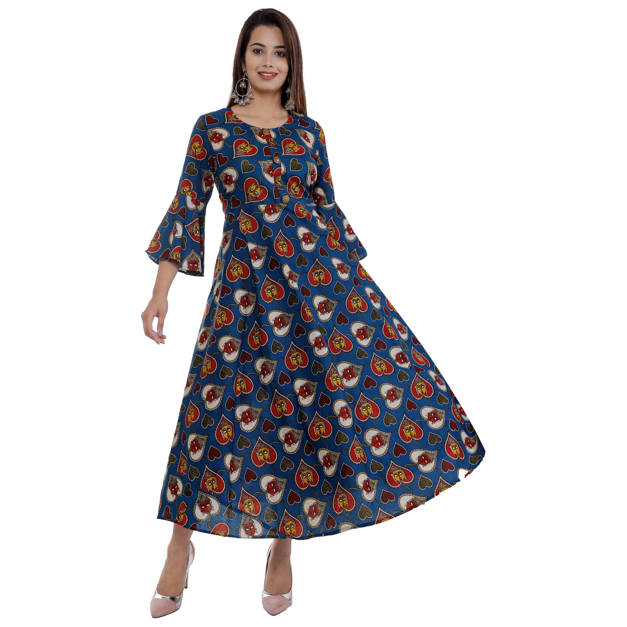 Rayon Kurtis - Rayon, S-xxl Size Range, Blue Color | 3/4 Sleeves, Printed Pattern, Round Neck, A-line Fit, Ideal For Casual Or Formal Wear