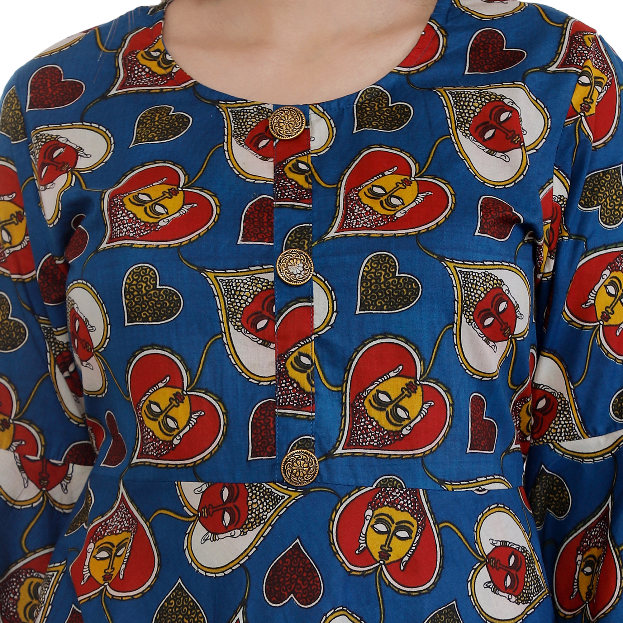 Rayon Kurtis - Rayon, S-xxl Size Range, Blue Color | 3/4 Sleeves, Printed Pattern, Round Neck, A-line Fit, Ideal For Casual Or Formal Wear