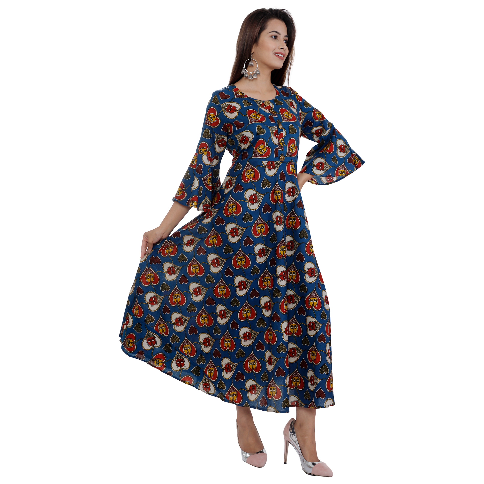 Rayon Kurtis - Rayon, S-xxl Size Range, Blue Color | 3/4 Sleeves, Printed Pattern, Round Neck, A-line Fit, Ideal For Casual Or Formal Wear