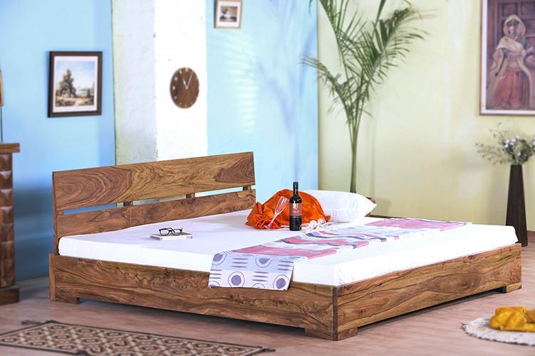 Solid Wooden Bed - King Size 205x189x80 Cm | Handmade Artwork, Modern Design, Assembly By Carpenter, Avi Art And Crafts