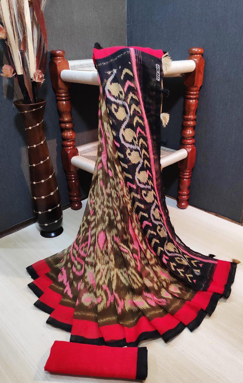 Multy Ladies Printed Linen Silk Saree