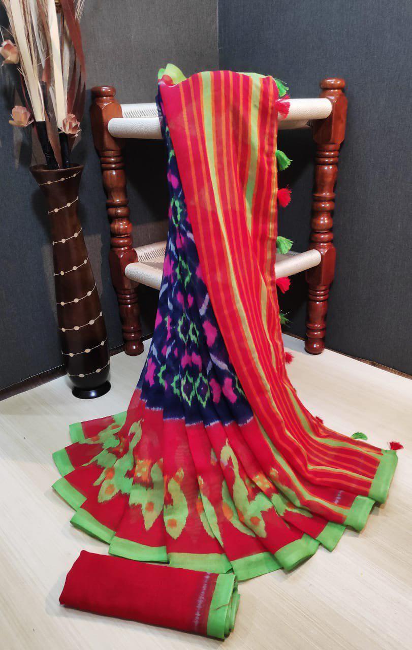 Multy Ladies Printed Linen Silk Saree