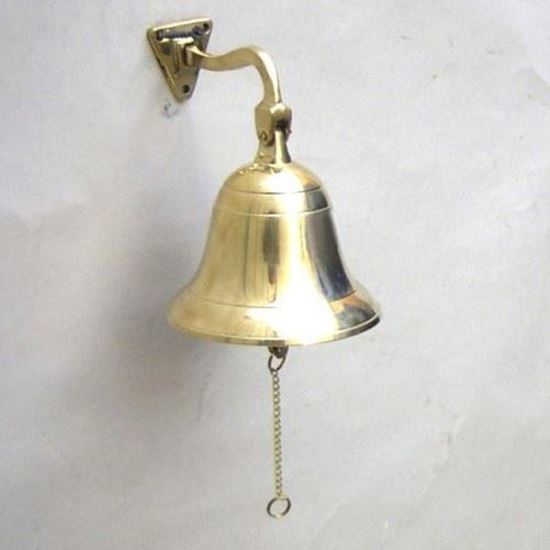 Solid Brass Heavy Bracket Bell - 9 Inch, Golden, Hand-built | Classical Hanging Style, Decorative Outdoor Bell
