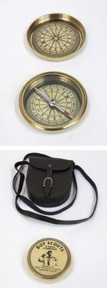 Solid Brass Dalvey Compass Ship Design - Small Round Golden Brass, Nautical Theme, Push Button Lid, Chain Loop