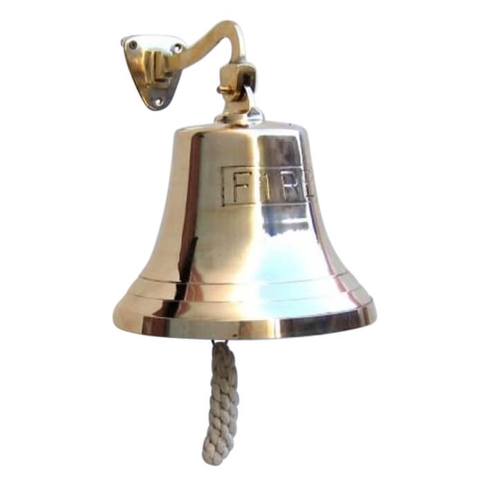 Solid Brass Engraved Bracket Bell Titanic - Golden Color, Hand Built, Hanging Style | Decorative Outdoor Marine Theme, White Braid