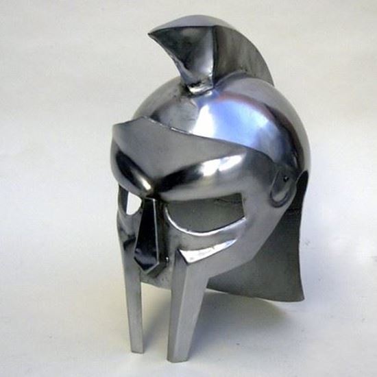 Armor Gladiator Helmet - 18 Gauge Steel, 8.5x9.25x14 In, Silver | Padded Cotton Arming Cap, Riveted Brass Bosses, Roman Style