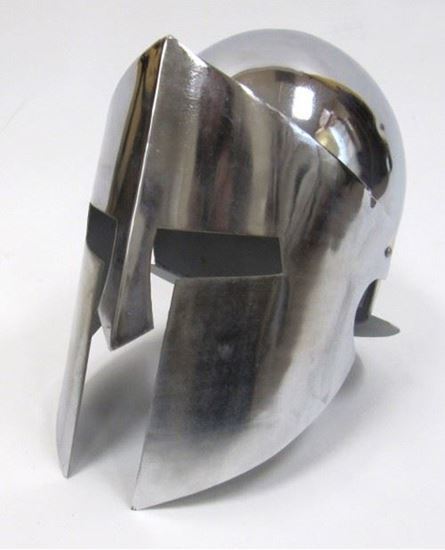 Armor Gladiator Helmet - 18 Gauge Steel, 8.5x9.25x14 In, Silver | Padded Cotton Arming Cap, Riveted Brass Bosses, Roman Style