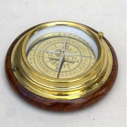 Lifebuoy Compass - Solid Brass And Copper Small Round, Gold And Brown | Nautical Paperweight With Large Compass Face