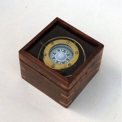 Gimbal Box Compass - Hardwood And Brass, Small Round, Brown | Nautical, Classical Style, Fully Gimbaled