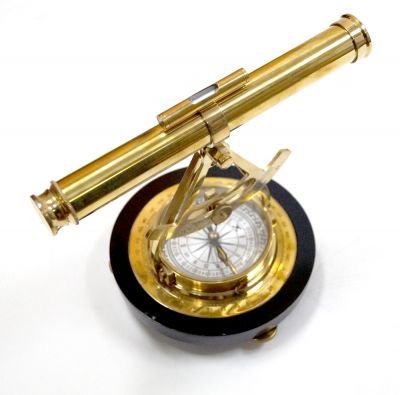Alidade Compass - Solid Brass, 5 Inch, Gold | Magnetic Needle, Adjustable Screws, Nautical Telescope Design