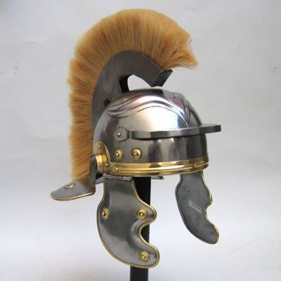 Roman Centurion Helmet - 18 Gauge Steel, 17x14x18 Inches | Impressive Craftsmanship, White Crest, Tan Simulated Horse Hair Plume, Wearable Design