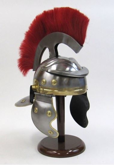 Roman Centurion Helmet - 18 Gauge Steel, 17x14x18 Inches | Impressive Craftsmanship, White Crest, Tan Simulated Horse Hair Plume, Wearable Design