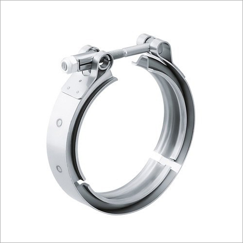 V Band Coupling Clamp - Stainless Steel, 2"-12" Size, Silver Color - Durable Round Design For Secure Connections