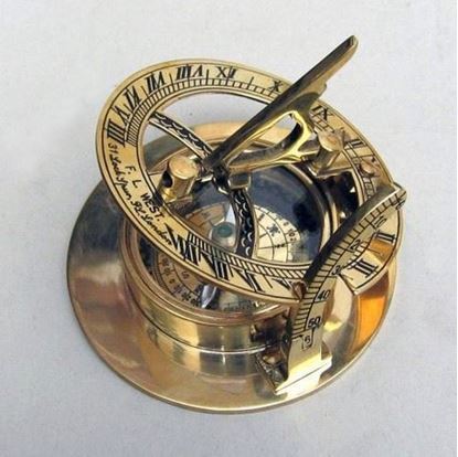 Sundial Compass - Pure Brass With Black Finish | Small Round Nautical Design For Outdoor Use, Functional Time Measurement