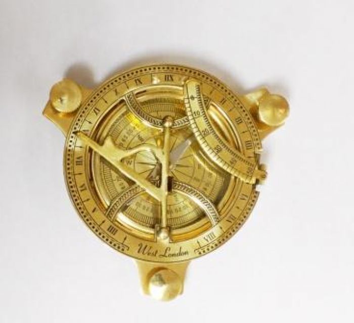 Sundial Compass - Pure Brass With Black Finish | Small Round Nautical Design For Outdoor Use, Functional Time Measurement