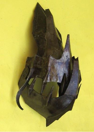 Armor Helmet Darkness - Black Plated Steel & Brass, 10x9x21 In, Roman Style, Full Face Scoop Cap, Vented Mouth Area