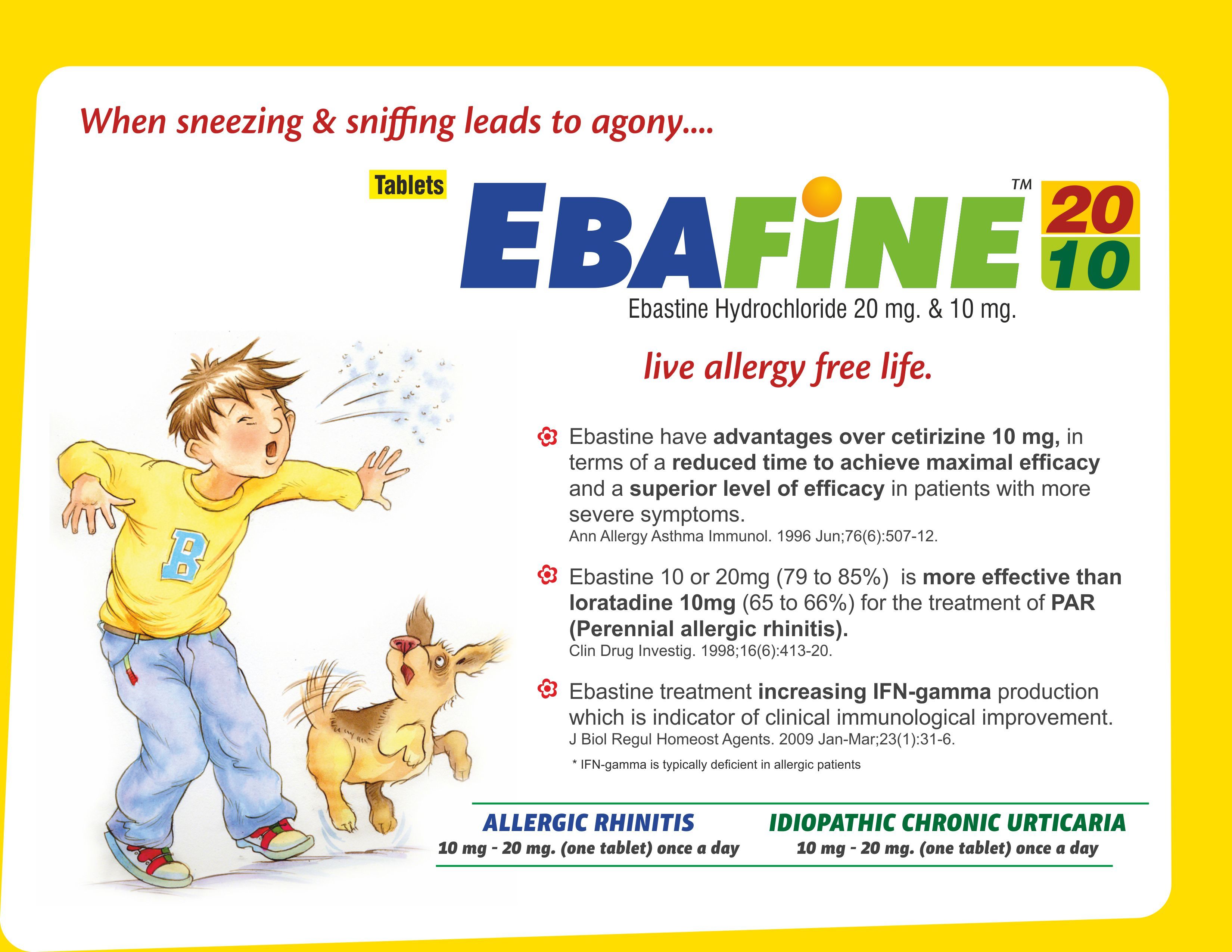 Ebastine Tablets - 10 Mg & 20 Mg, Allergy Relief For Seasonal And Perennial Rhinitis, Suitable For Adults And Teenagers