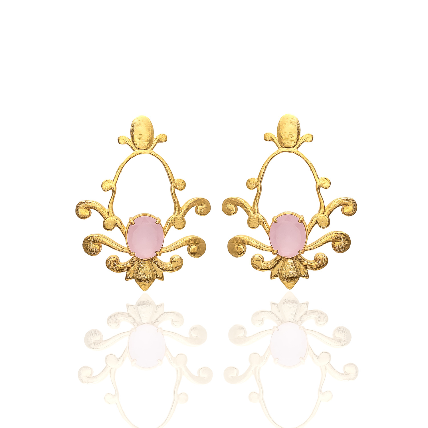 925 Sterling Silver Aqua Chalcedony Gemstone Gold Plated Earring Size: 9x12mm