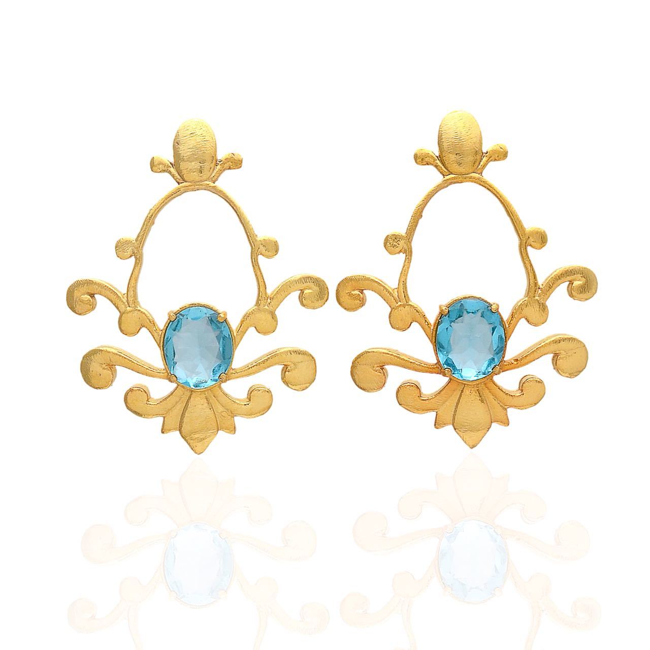 925 Sterling Silver Aqua Chalcedony Gemstone Gold Plated Earring Size: 9x12mm