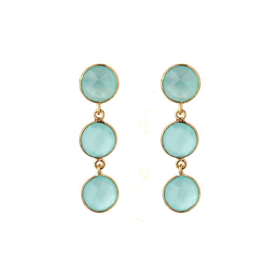 Crystal Quartz Round Gold Plated Sterling 925 Silver Handmade Gemstone Earring Size: 12mm