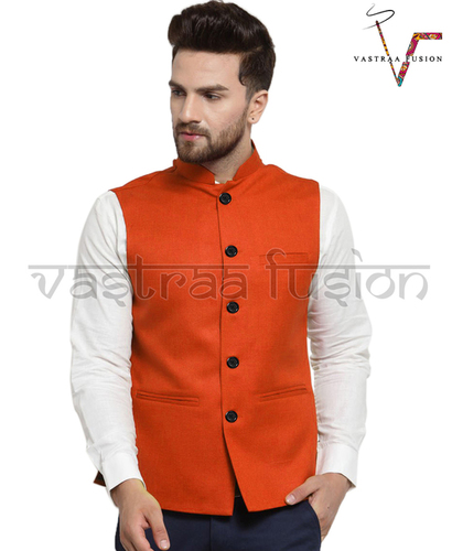 Men Solid Ethnic Wear Black Nehru/Modi Jacket - Cotton Blended Fabric, Size 36 to 50 Inches, Regular Fit, Three Pockets, Sleeveless Design