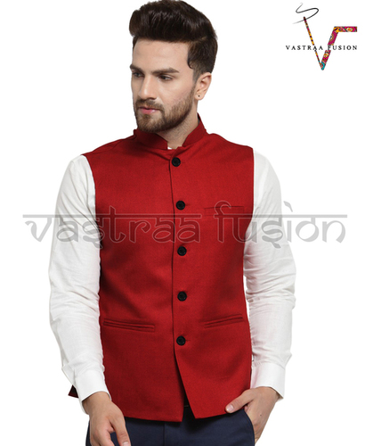Men Nehru Jacket - Cotton Blended Jute, Size 36 to 50 Inches, Black Colour | Regular Fit, Casual and Festive Wear, Three Pockets, All Seasons