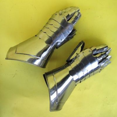 Gauntlet Pair - 18 Gauge Steel, Silver And Black Leather Gloves | Classical Roman Outdoor Style