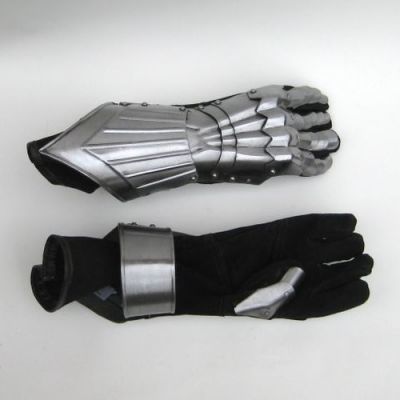 Gauntlet Pair - 18 Gauge Steel, Silver And Black Leather Gloves | Classical Roman Outdoor Style