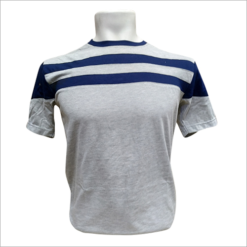 Grey & Blue Mens Round Neck Cotton T-Shirt