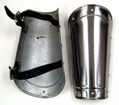 Medieval Greaves Armor Set - 18 Gauge Steel, Silver, Adjustable Steel Buckles | Roman Theme, Classical And Modern Style