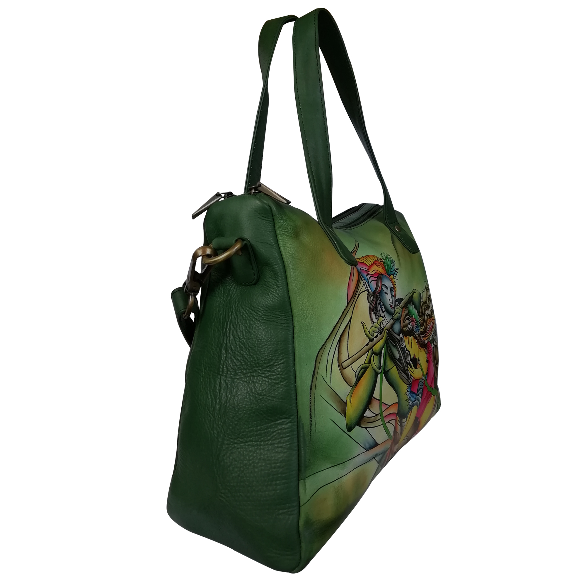 Multi New Leather Hand Painted Shoulder Handbag Design Radha Krishna