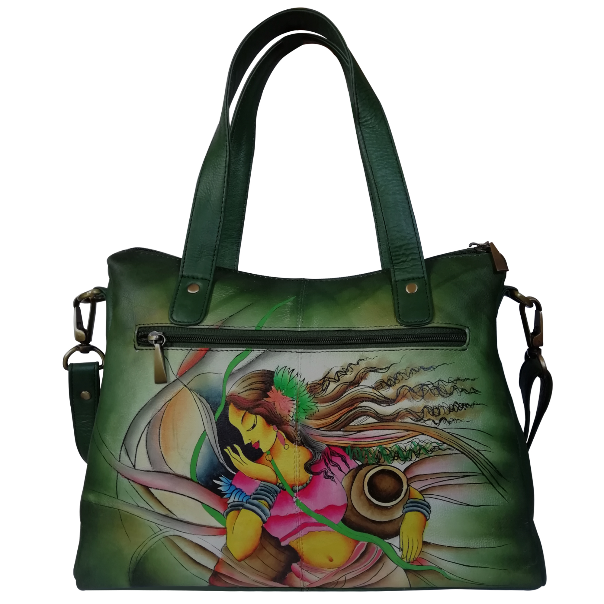 Multi New Leather Hand Painted Shoulder Handbag Design Radha Krishna